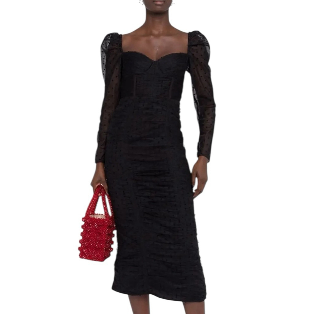 Self-Portrait Black Polka Dot Mesh Midi Dress Size 6